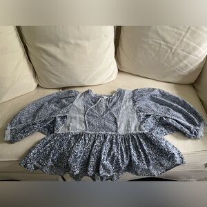 Blue and white peasant blouse